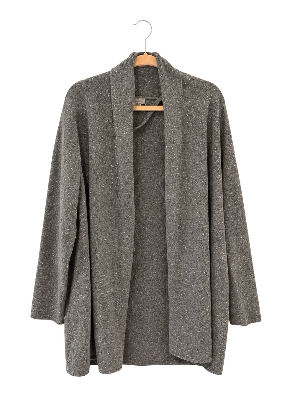 J. JILL Italian Wool Cashmere Open Front Cardigan Sweater Speckled Grey 1X